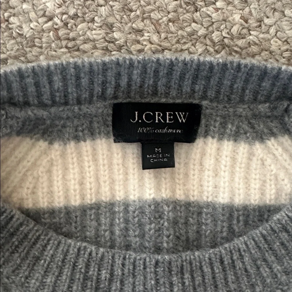 J Crew Gray and Cream Striped Sweater - Picture 2 of 2